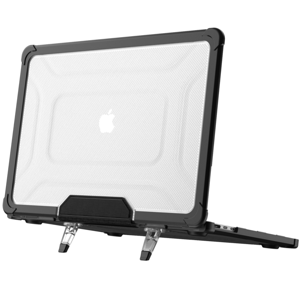 Ntech Hoes Geschikt voor Macbook Air 13.6 inch Hoes Zwart shockproof heavy duty hoesje - Macbook Air M2 / M3 2022 2023 2024 / A3113 M3/ A2681 M2 case met Opvouwbare kickstand hoes hardcover