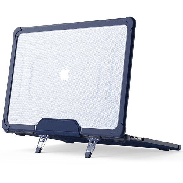 Ntech Hoes Geschikt voor Macbook Air 13.6 inch Hoes Donker Blauw shockproof heavy duty hoesje - Macbook Air M2 / M3 2022 2023 2024 / A3113 M3/ A2681 M2 case met Opvouwbare kickstand hoes hardcover