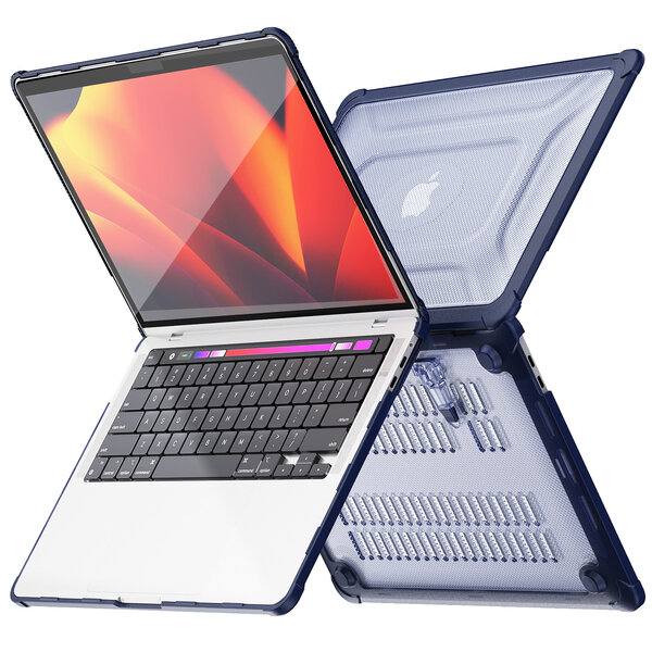 Ntech Hoes Geschikt voor Macbook New Pro 13 inch Hoes Donker Blauw shockproof heavy duty hoesje - Macbook Pro M1/ M2  2022 2021 A2338 A2289 A2251 A2159 A1989 A1706 M2 case met Opvouwbare kickstand hoes hardcover