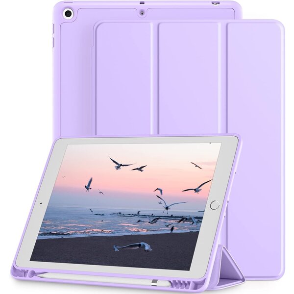 Ntech Tablethoes - Geschikt voor iPad 10.2 2021 Hoes met pencil houder smart bookcase Paars (2019/2020/2021) - iPad 7/8/9 Generatie Hoes