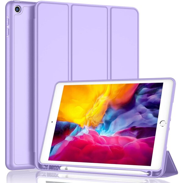 Ntech Tablethoes - Geschikt voor ipad 2017 hoes met pencil houder bookcase Paars - iPad 2018 hoes met pencil smart cover - ipad hoes 6e generatie - iPad hoes met apple Pencil Vakje