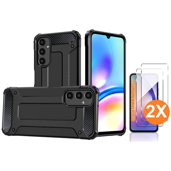 Ntech Hoesje Geschikt Voor Samsung Galaxy A54 Hoesje Schokbestendig Hybride hoesje - Galaxy A54 hoesje Rugged Armour Cover Heavy Duty Zwart - Galaxy A54 Screenprotector - 2 stuks