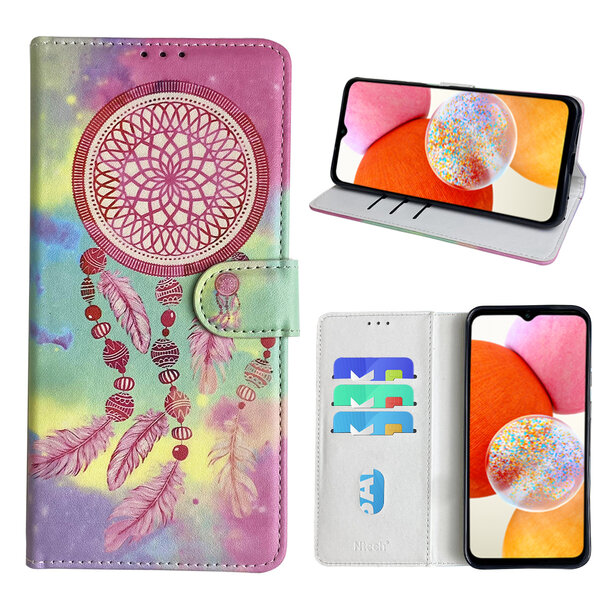 Ntech Hoesje geschikt voor Samsung Galaxy A14 Bookcase met dromenvanger print Roze