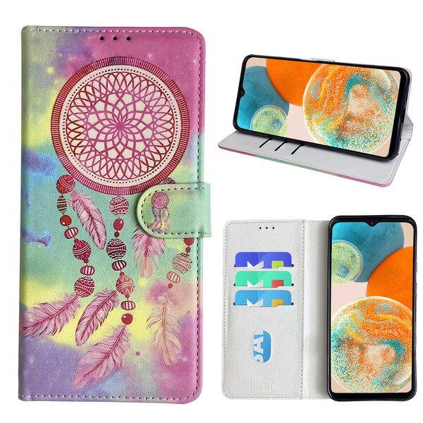 Ntech Hoesje geschikt voor Samsung Galaxy A23 Bookcase met dromenvanger print Roze