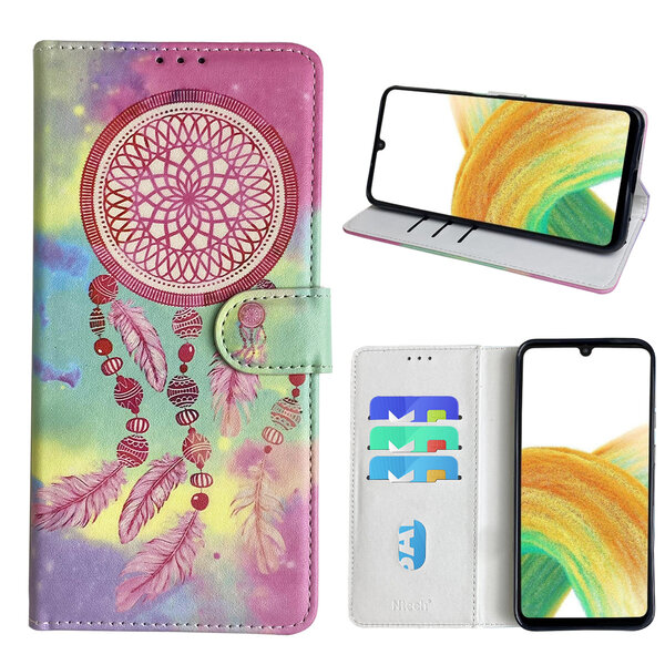 Ntech Hoesje geschikt voor Samsung Galaxy A33 (4G/5G) Bookcase met dromenvanger print Roze
