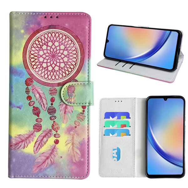 Ntech Hoesje geschikt voor Samsung Galaxy A34 Bookcase met dromenvanger print Roze