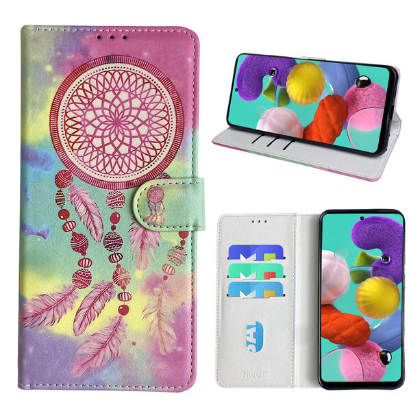 Ntech Hoesje geschikt voor Samsung Galaxy A51 Bookcase met dromenvanger print Roze