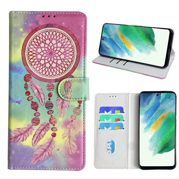 Ntech Hoesje geschikt voor Samsung Galaxy S21 FE Bookcase met dromenvanger print Roze