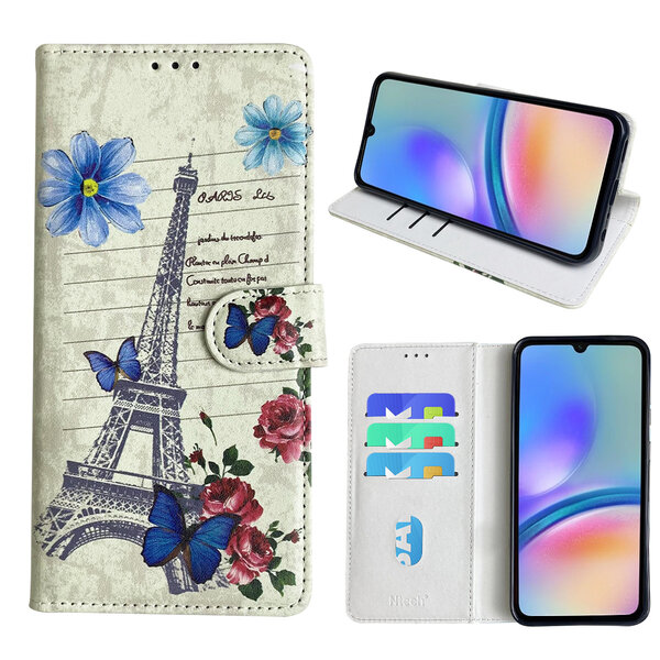 Ntech Hoesje geschikt voor Samsung Galaxy A05s Bookcase met Eiffel Toren /Parijs