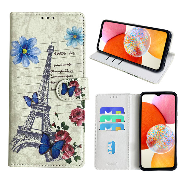 Ntech Hoesje geschikt voor Samsung Galaxy A14 Bookcase met Eiffel Toren /Parijs