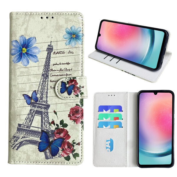 Ntech Hoesje geschikt voor Samsung Galaxy A24 Bookcase met Eiffel Toren /Parijs