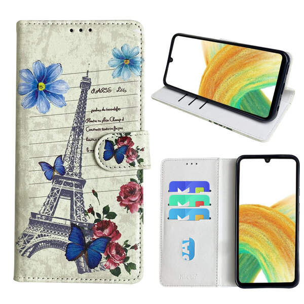 Ntech Hoesje geschikt voor Samsung Galaxy A33 (4G/5G) Bookcase met Eiffel Toren /Parijs