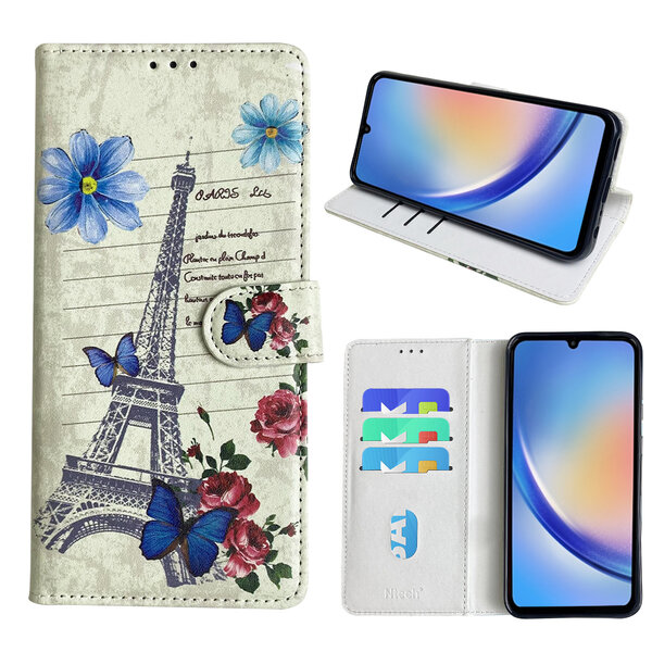 Ntech Hoesje geschikt voor Samsung Galaxy A34 Bookcase met Eiffel Toren /Parijs