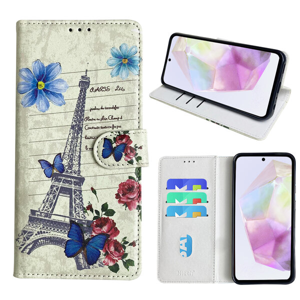 Ntech Hoesje geschikt voor Samsung Galaxy A35 Bookcase met Eiffel Toren /Parijs