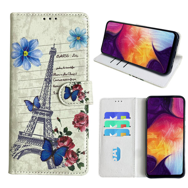 Ntech Hoesje geschikt voor Samsung Galaxy A50 Bookcase met Eiffel Toren /Parijs