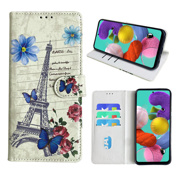 Ntech Hoesje geschikt voor Samsung Galaxy A51 Bookcase met Eiffel Toren /Parijs