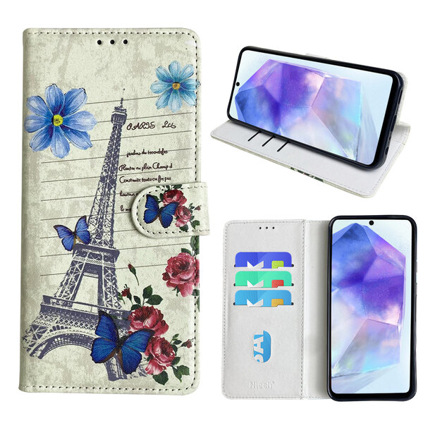 Ntech Hoesje geschikt voor Samsung Galaxy A55 Bookcase met Eiffel Toren /Parijs