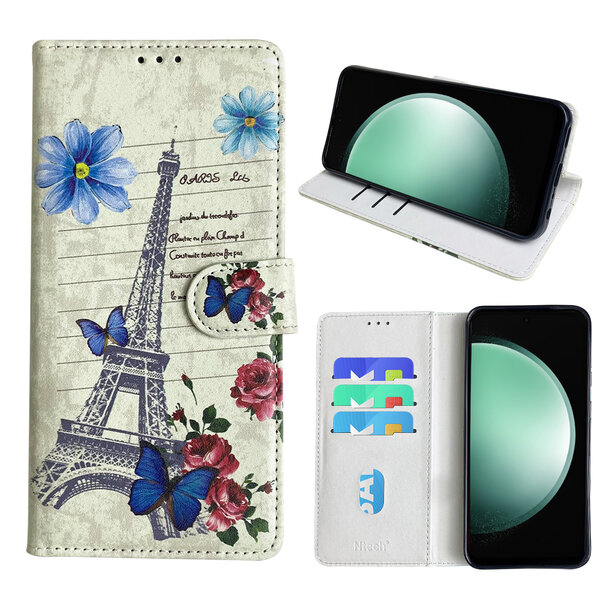 Ntech Hoesje geschikt voor Samsung Galaxy S23 FE Bookcase met Eiffel Toren /Parijs