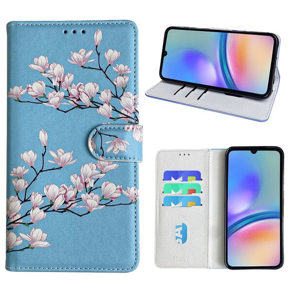 Ntech Hoesje geschikt voor Samsung Galaxy A05s Bookcase met blossom bloemen print