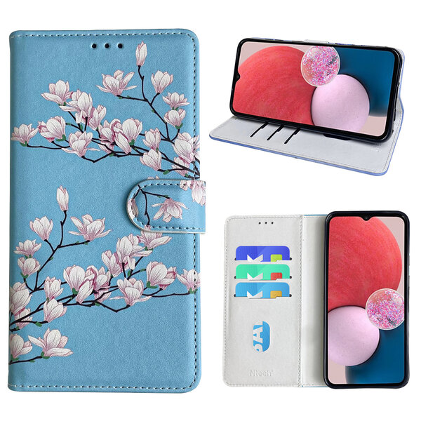 Ntech Hoesje geschikt voor Samsung Galaxy A13 4G Bookcase met blossom bloemen print