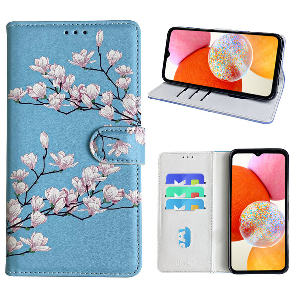 Ntech Hoesje geschikt voor Samsung Galaxy A14 Bookcase met blossom bloemen print