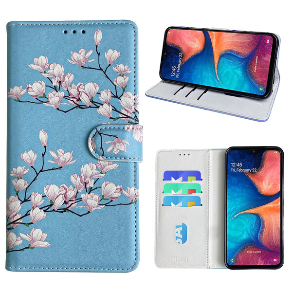 Ntech Hoesje geschikt voor Samsung Galaxy A20e Bookcase met blossom bloemen print
