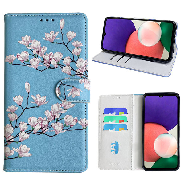 Ntech Hoesje geschikt voor Samsung Galaxy A22 Bookcase met blossom bloemen print