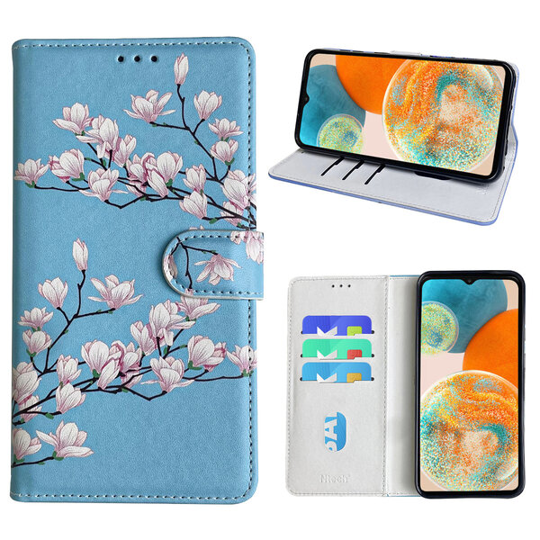 Ntech Hoesje geschikt voor Samsung Galaxy A23 Bookcase met blossom bloemen print