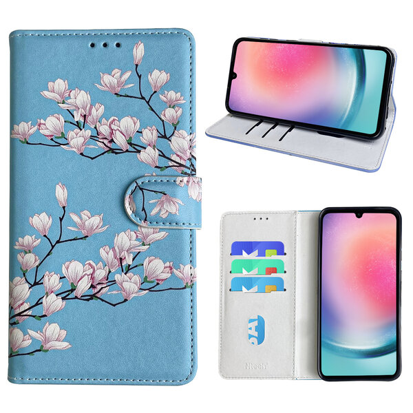 Ntech Hoesje geschikt voor Samsung Galaxy A24 Bookcase met blossom bloemen print