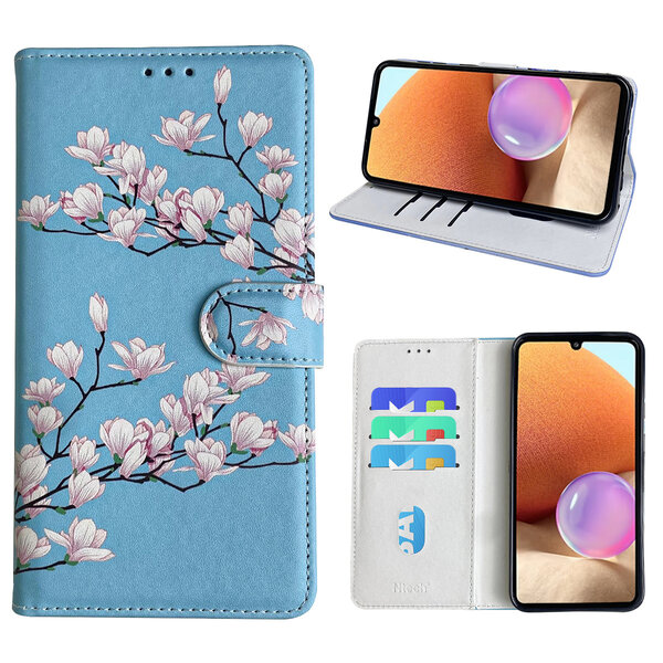 Ntech Hoesje geschikt voor Samsung Galaxy A32 4G Bookcase met blossom bloemen print