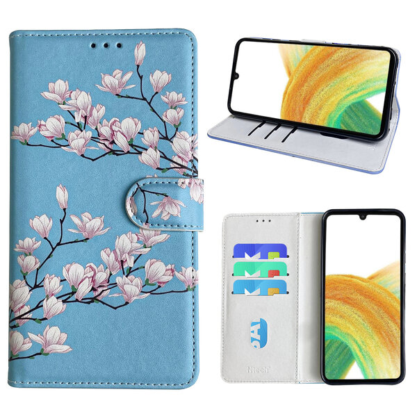 Ntech Hoesje geschikt voor Samsung Galaxy A33 (4G/5G) Bookcase met blossom bloemen print