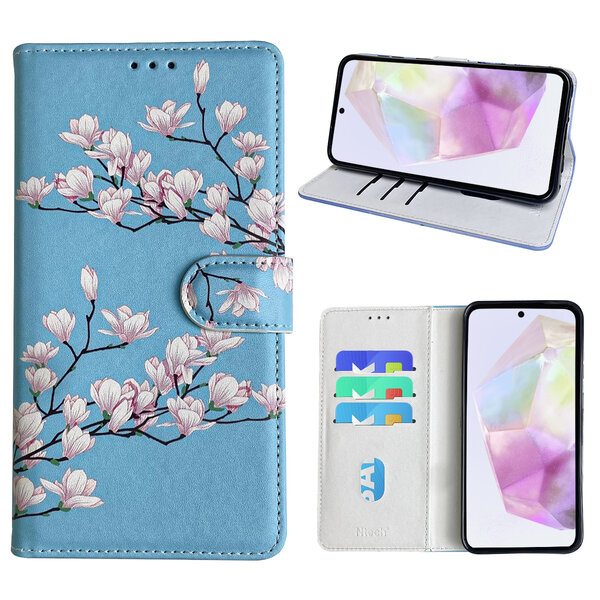 Ntech Hoesje geschikt voor Samsung Galaxy A35 Bookcase met blossom bloemen print