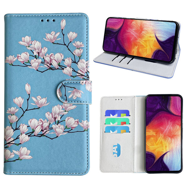 Ntech Hoesje geschikt voor Samsung Galaxy A50 Bookcase met blossom bloemen print