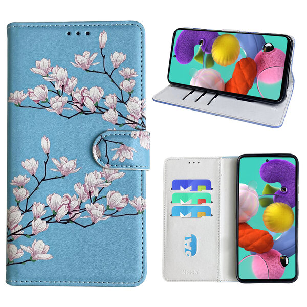Ntech Hoesje geschikt voor Samsung Galaxy A51 Bookcase met blossom bloemen print