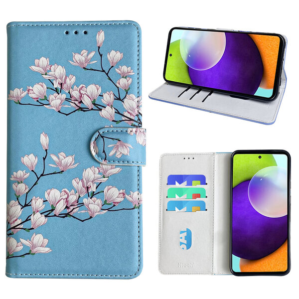 Ntech Hoesje geschikt voor Samsung Galaxy A52 Bookcase met blossom bloemen print