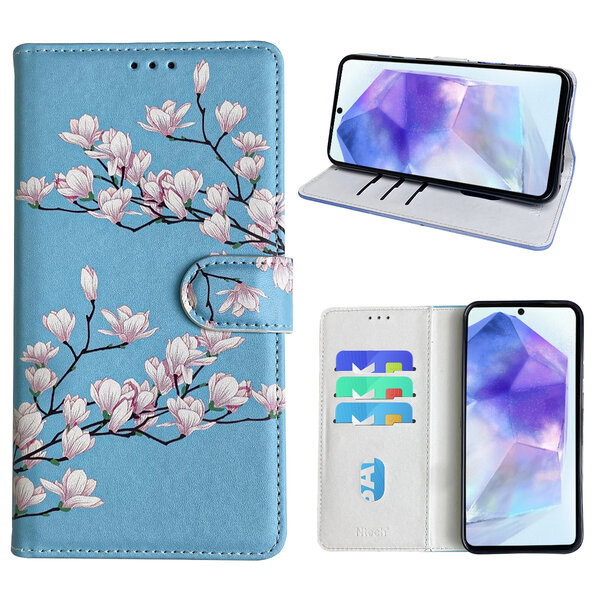 Ntech Hoesje geschikt voor Samsung Galaxy A55 Bookcase met blossom bloemen print