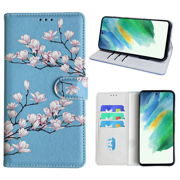 Ntech Hoesje geschikt voor Samsung Galaxy S21 FE Bookcase met blossom bloemen print