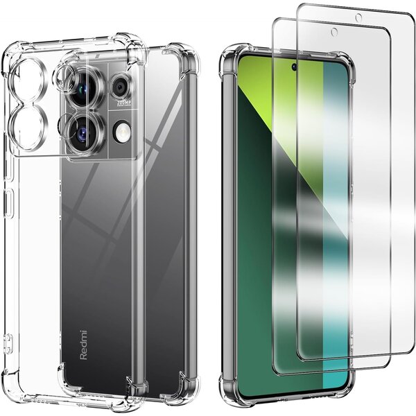 Ntech Hoesje geschikt voor Xiaomi Redmi Note 13 Pro 5G transparant Anti Shock silicone hoesje Met gehard glas Screenprotector - 2 pack