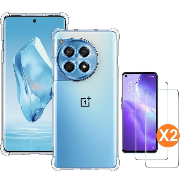 Ntech Hoesje geschikt voor Oneplus 12R transparant Anti Shock silicone hoesje Met gehard glas Screenprotector Oneplus 12r - 2 pack