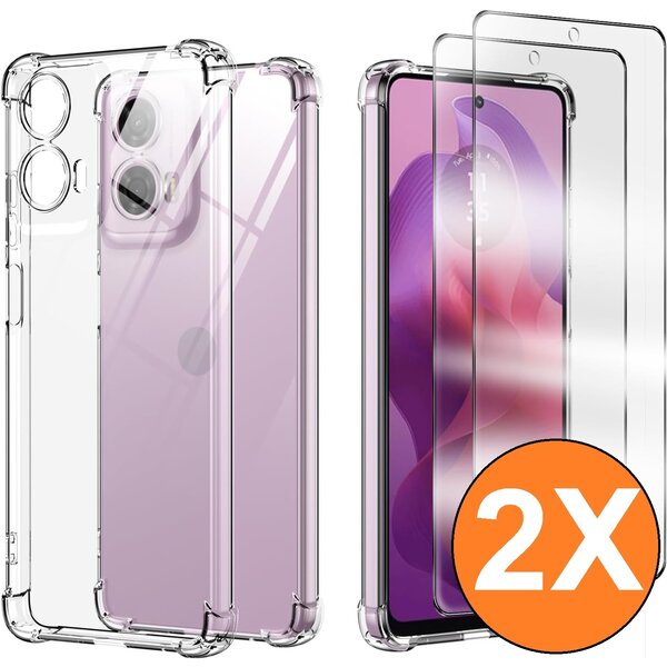 Ntech Hoesje geschikt voor Moto G24 transparant Anti Shock silicone Moto G04 hoesje Met gehard glas Screenprotector - 2 pack