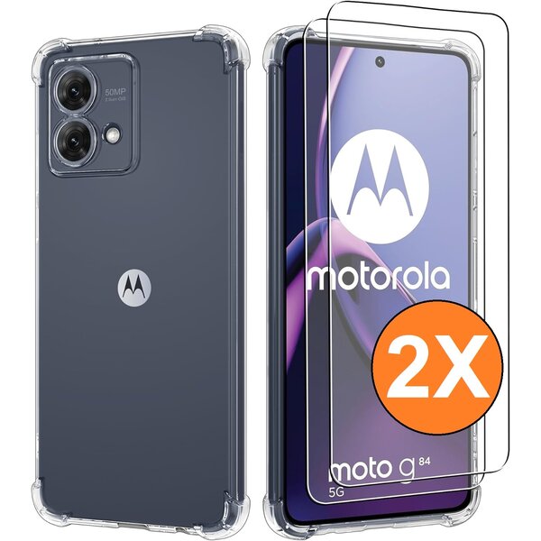 Ntech Hoesje geschikt voor Moto G84 transparant Anti Shock silicone hoesje Met gehard glas Screenprotector - 2 pack