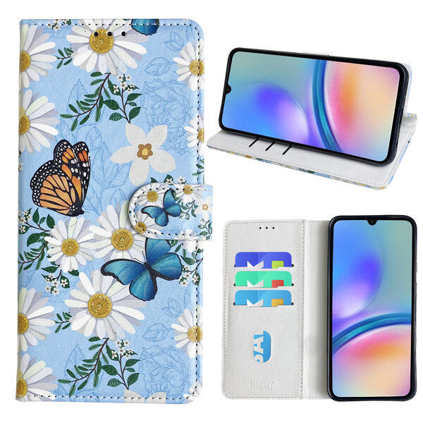 Ntech Hoesje geschikt voor Samsung Galaxy A05s Bookcase met Bloemen vlinder print