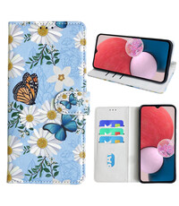 Ntech Samsung Galaxy A13 4G Bookcase met Bloemen vlinder