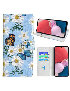 Ntech Samsung Galaxy A13 4G Bookcase met Bloemen vlinder