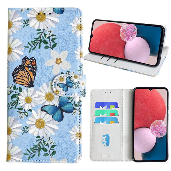 Ntech Hoesje geschikt voor Samsung Galaxy A13 4G Bookcase met Bloemen vlinder print