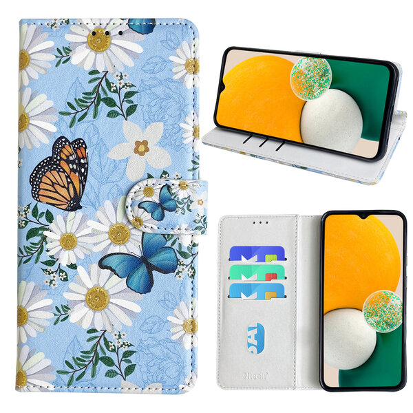Ntech Hoesje geschikt voor Samsung Galaxy A13 5G Bookcase met Bloemen vlinder print