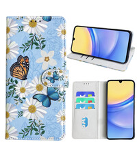 Ntech Samsung Galaxy A15 Bookcase met Bloemen vlinder