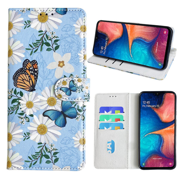 Ntech Hoesje geschikt voor Samsung Galaxy A20e Bookcase met Bloemen vlinder print