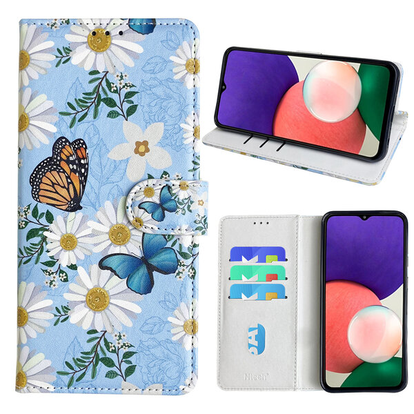 Ntech Hoesje geschikt voor Samsung Galaxy A22 Bookcase met Bloemen vlinder print