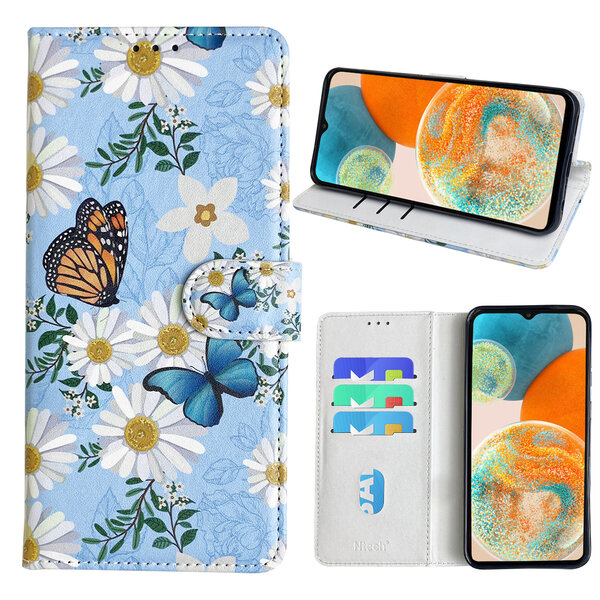 Ntech Hoesje geschikt voor Samsung Galaxy A23 Bookcase met Bloemen vlinder print